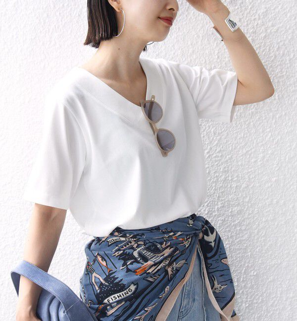 SHIPS for women「【WEB限定】〈ネックが選べる2サイズ展開〉オーガニックコットン バリエーションネック TEE」|Tシャツ・カットソー|