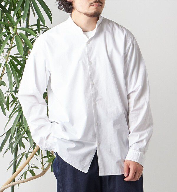 SHIPS any「SHIPS any:〈洗濯機可能〉ストライプ / ソリッド リラックス バンドカラー シャツ 26AW◆」|シャツ・ブラウス|ホワイト
