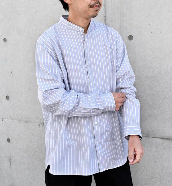 SHIPS any「SHIPS any:〈洗濯機可能〉ストライプ / ソリッド リラックス バンドカラー シャツ 26AW◆」|シャツ・ブラウス|ライトグレー