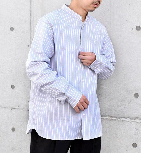 SHIPS any「SHIPS any:〈洗濯機可能〉ストライプ / ソリッド リラックス バンドカラー シャツ 26AW◆」|シャツ・ブラウス|