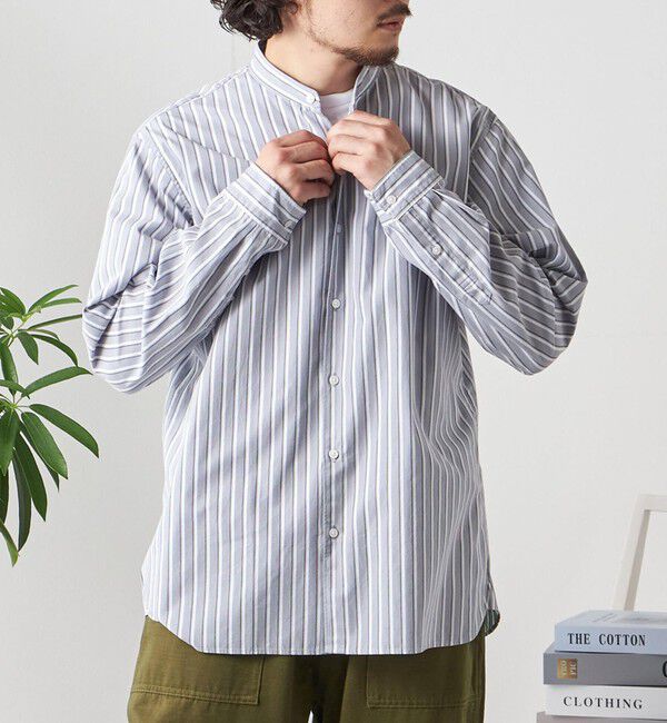 SHIPS any「SHIPS any:〈洗濯機可能〉ストライプ / ソリッド リラックス バンドカラー シャツ 26AW◆」|シャツ・ブラウス|チャコールグレー
