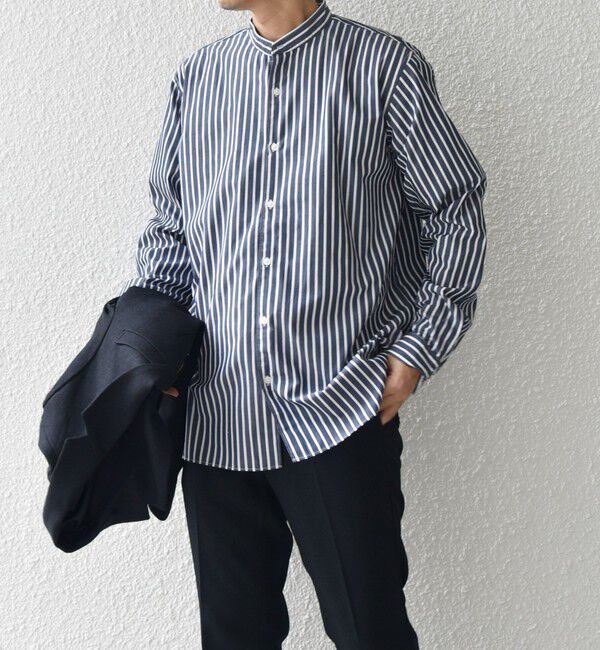 SHIPS any「SHIPS any:〈洗濯機可能〉ストライプ / ソリッド リラックス バンドカラー シャツ 26AW◆」|シャツ・ブラウス|