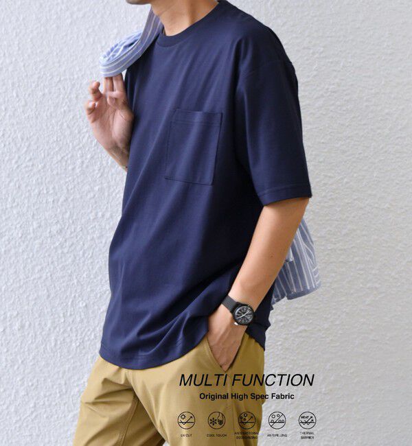 SHIPS any「SHIPS any:〈接触冷感/遮熱/UVカット機能等〉サマーファンクション ポケット Tシャツ 26SS◇」|Tシャツ・カットソー|ネイビー