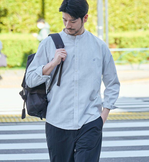 SHIPS「【WEB限定】SHIPS: 防シワ・吸水速乾 Drymix(R) ワンポイントロゴバンドカラーシャツ」|シャツ・ブラウス|