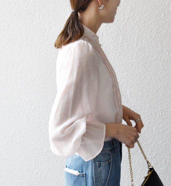 SHIPS any「SHIPS any:〈手洗い可能〉シアー フリル バンドカラー シャツ ブラウス」|シャツ・ブラウス|