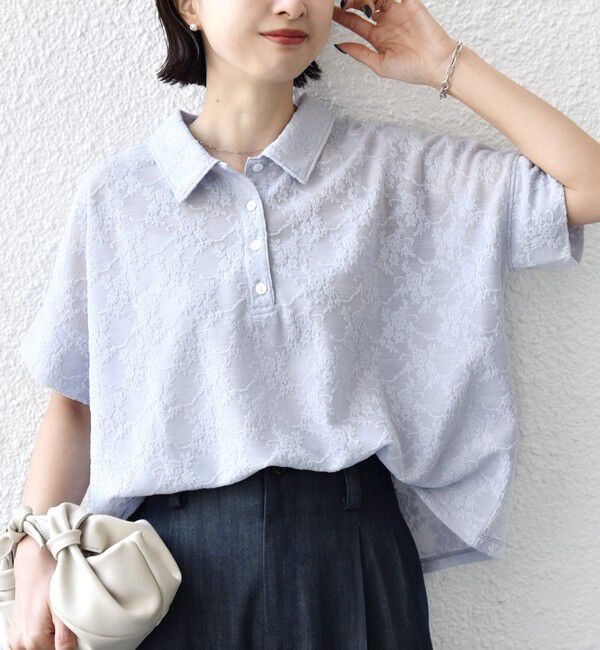 SHIPS for women「【WEB限定】〈手洗い可能〉シアー ジャカード ポロ 襟 ショート スリーブ プルオーバー」|ポロシャツ|