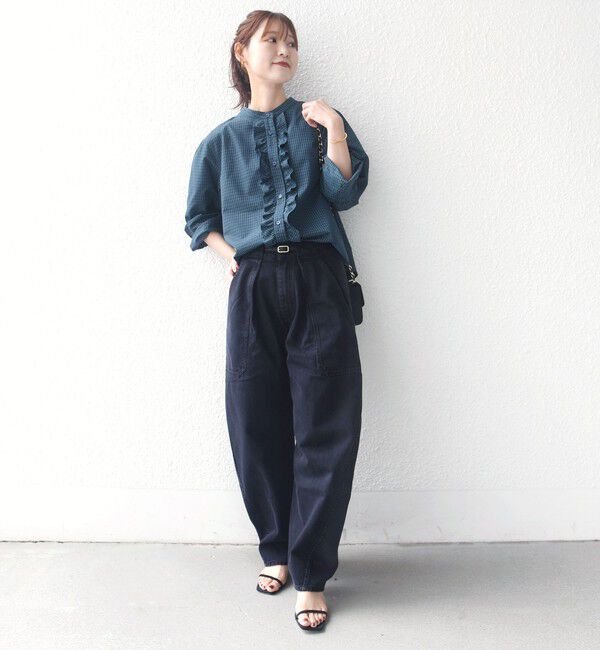 SHIPS for women「《追加予約》【WEB限定】〈手洗い可能〉チェック フリル ロングスリーブ シャツ（グリーン）」|シャツ・ブラウス|