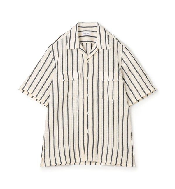 TOMORROWLAND MENS「【別注】Salvatore Piccolo BRYAN コットンリネンストライプ オープンカラー ハーフスリーブシャツ」|シャツ・ブラウス|12 ホワイト系