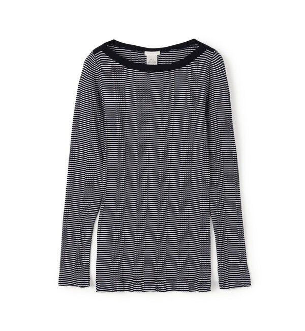GALERIE VIE「コットンランダムリブ ボートネックプルオーバー」|Tシャツ・カットソー|68 ネイビー系