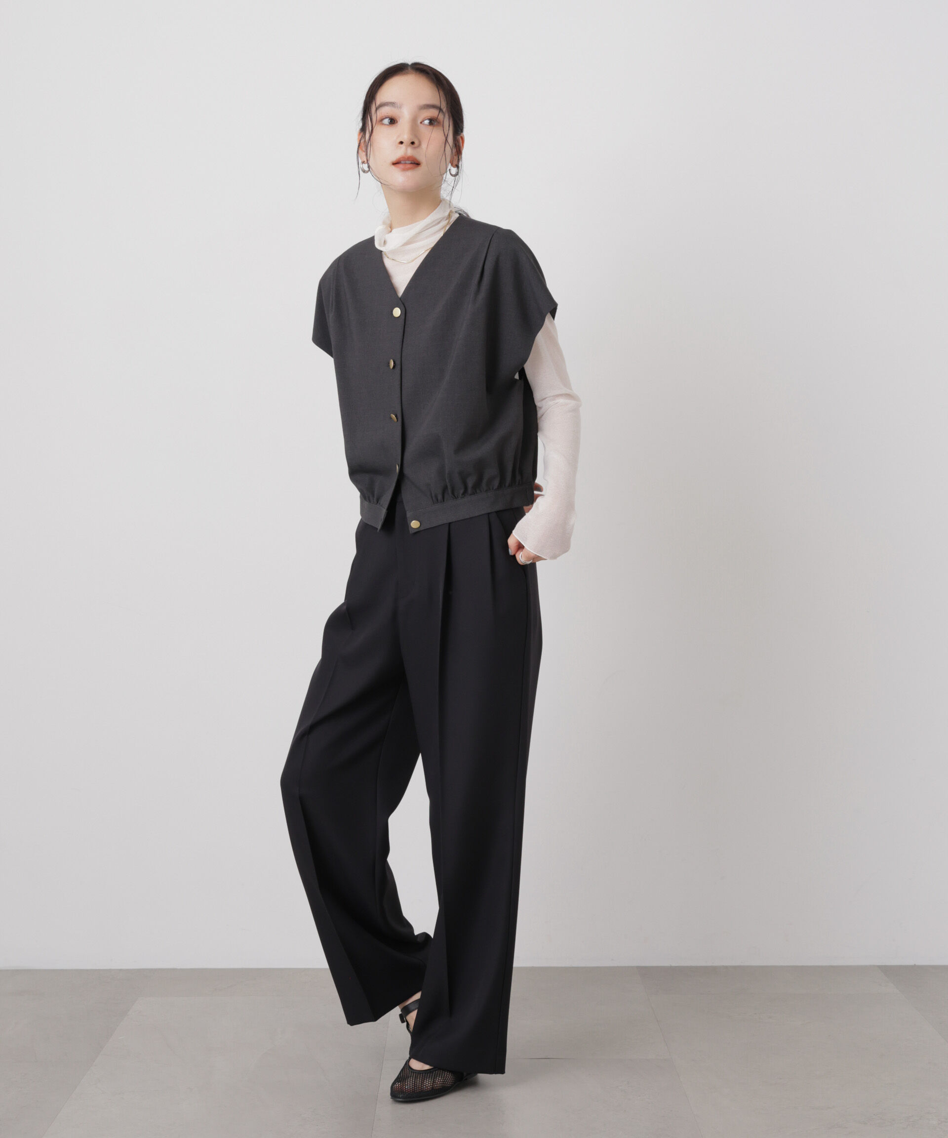 NANO universe「ドライウェザーストレッチVネックブラウジングベスト(セットアップ可)」|テーラードジャケット|