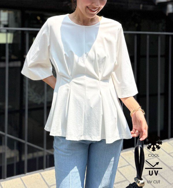 NOLLEY'S「《接触冷感/UVカット》ウォッシャブルハイスペックジャージペプラムプルオーバー」|Tシャツ・カットソー|オフホワイト
