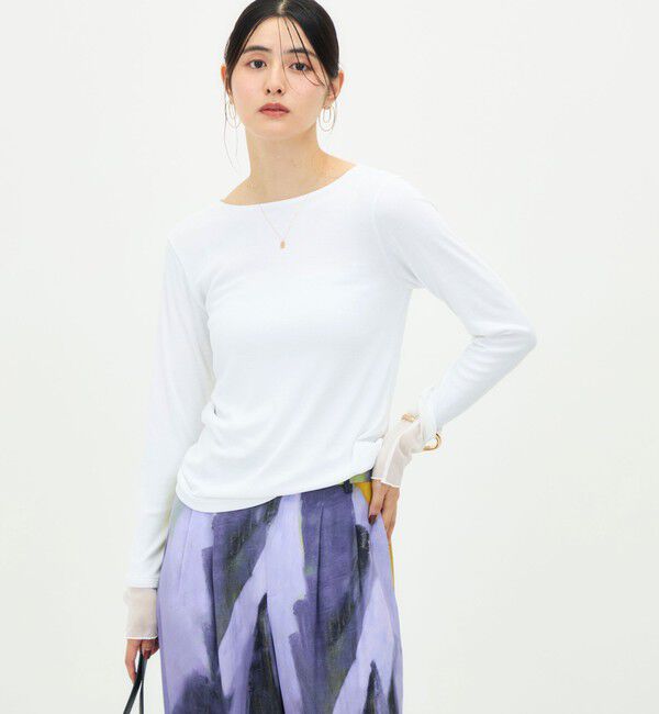 NOLLEY'S「ウォッシャブル袖口シアー切替ロンT」|Tシャツ・カットソー|