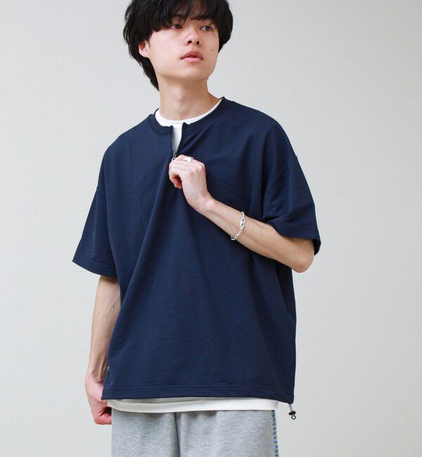 GLOSTER「カットサッカー ハーフジップTシャツ」|Tシャツ・カットソー|