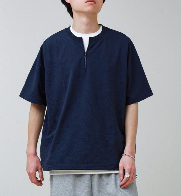 GLOSTER「カットサッカー ハーフジップTシャツ」|Tシャツ・カットソー|