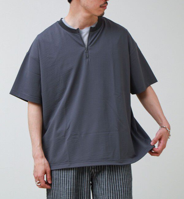 GLOSTER「カットサッカー ハーフジップTシャツ」|Tシャツ・カットソー|