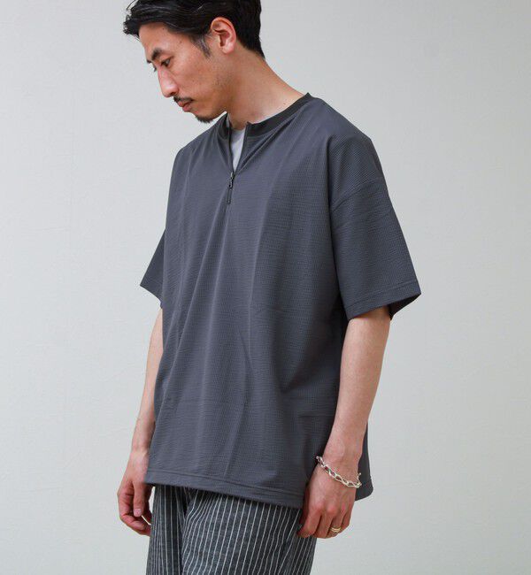 GLOSTER「カットサッカー ハーフジップTシャツ」|Tシャツ・カットソー|