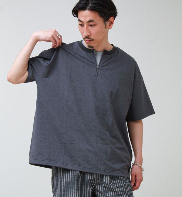 GLOSTER「カットサッカー ハーフジップTシャツ」|Tシャツ・カットソー|