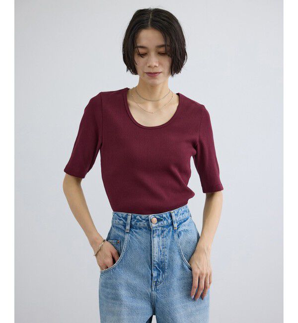 SALON adam et rope'「プリマベールファームリーリブハーフスリーブTシャツ / UVケア・洗える・新色追加」|Tシャツ・カットソー|