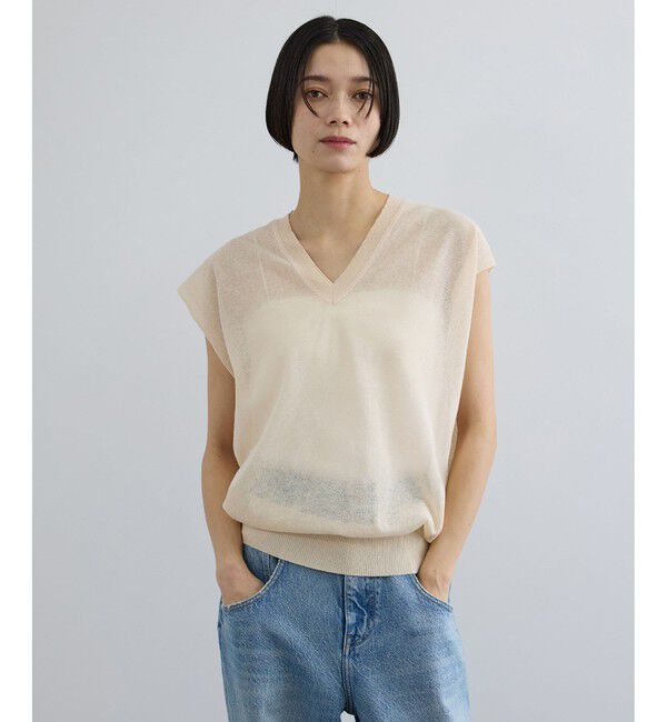 SALON adam et rope'「コットンリネンシアーVネックベスト」|ベスト・ジレ|