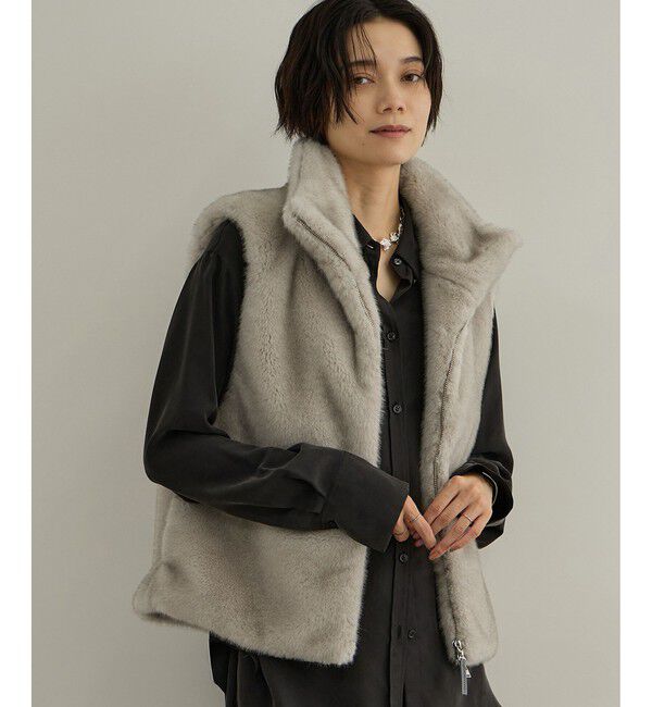 SALON adam et rope'「フェイクミンクファージレ」|ベスト・ジレ|チャコール(06)