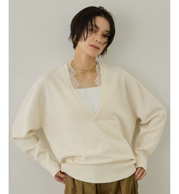 SALON adam et rope'「レースレイヤードVネックプルオーバー」|ニット・セーター|