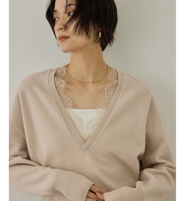 SALON adam et rope'「レースレイヤードVネックプルオーバー」|ニット・セーター|