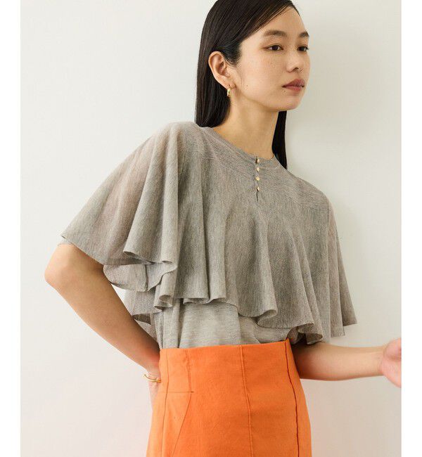 ROPE「LEVITA ティアードフリルニットプルーオーバー/接触冷感・イージーケア」|Tシャツ・カットソー|ベージュ(27)
