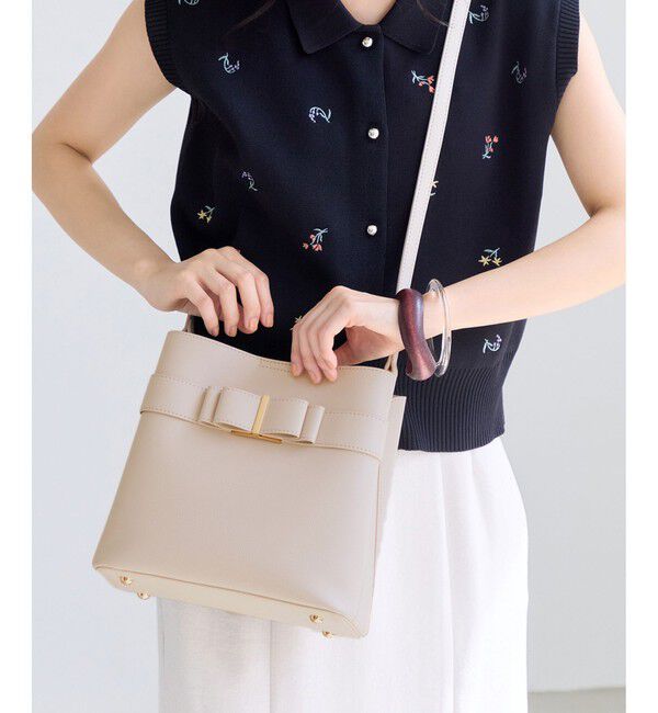 VIS「雑材&合皮アソート3層フロントリボンバッグ・ショルダーバッグ・カゴバッグ」|ショルダー・メッセンジャー|ベージュ系(29)