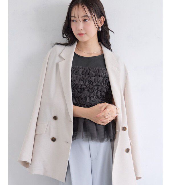 VIS「チュールフリルドッキングフレンチスリーブ/UVケア」|Tシャツ・カットソー|