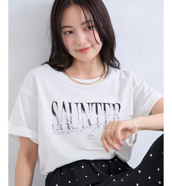 VIS「レースレイヤードロゴ半袖Tシャツ」|Tシャツ・カットソー|ホワイト(10)