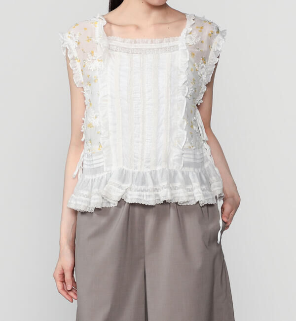  「crinkle crinkle crinkle | シアーフラワー ベストブラウス WOMEN」|シャツ・ブラウス|