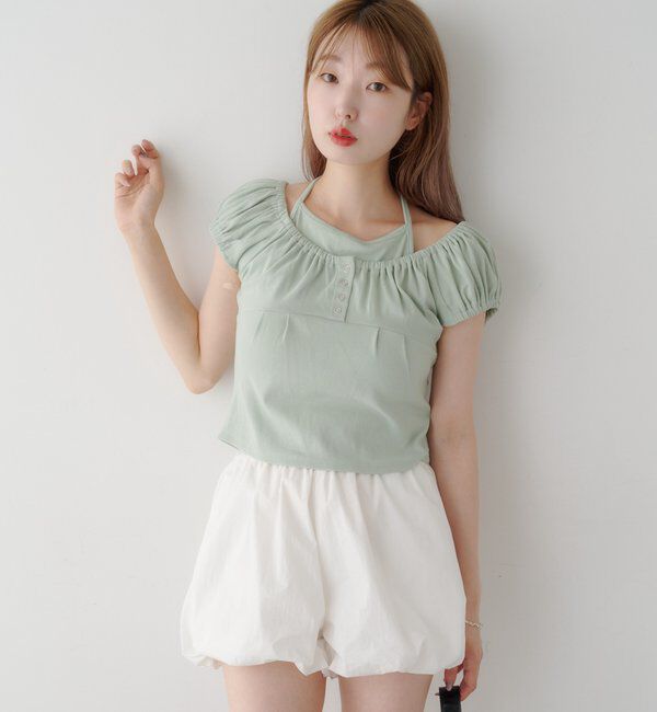  「【2WAY/二の腕カバー】ホルターコンパクトtee」|Tシャツ・カットソー|