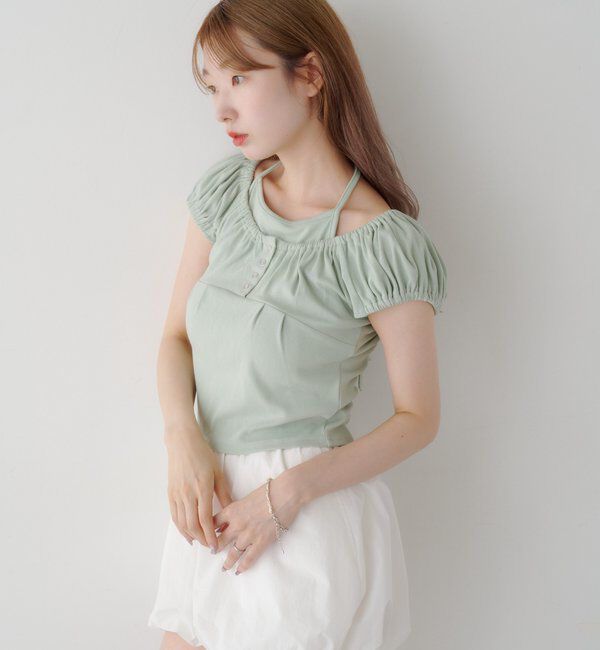  「【2WAY/二の腕カバー】ホルターコンパクトtee」|Tシャツ・カットソー|