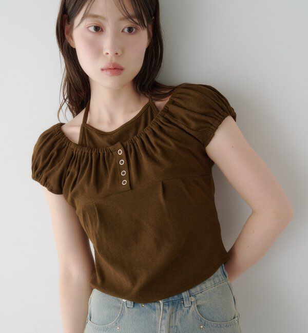  「【2WAY/二の腕カバー】ホルターコンパクトtee」|Tシャツ・カットソー|ブラウン