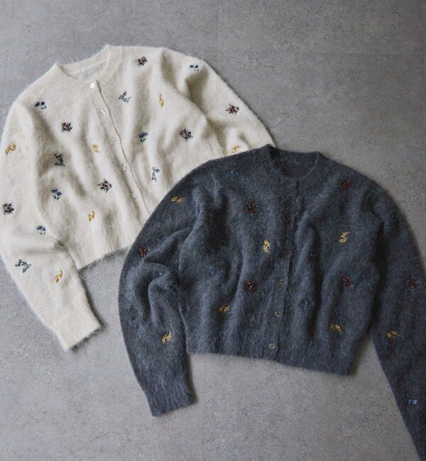  「刺繍ビジューカーディガン」|カーディガン|