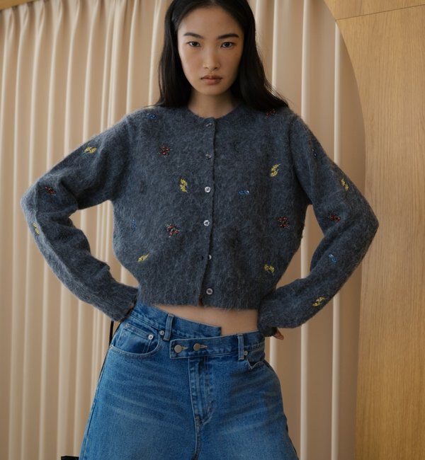  「刺繍ビジューカーディガン」|カーディガン|