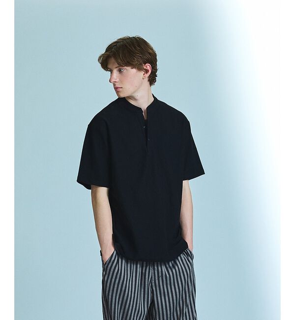 ABAHOUSE「【接触冷感】Vネック スキッパーTシャツ/ヘンリーネック/COVEROSS(R)」|Tシャツ・カットソー|ブラック系その他1
