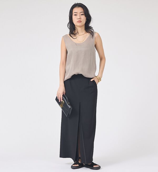 Rouge vif「【防しわ】【梳毛調ストレッチ素材】ダブルタックフロントスリットタイトスカート」|スカート|