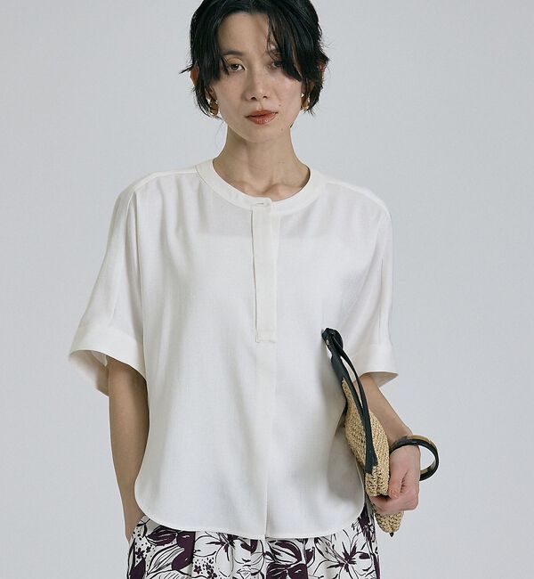 qualite「【ベストセラーアイテム！新色追加】リネンライクスリットブラウス/セットアップ対応」|シャツ・ブラウス|オフホワイト