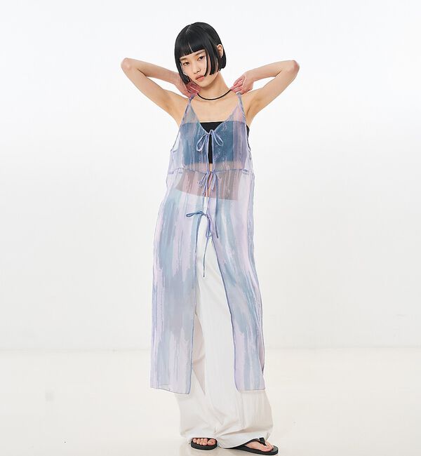 NOMINE「【前後着用可】水彩アート ニュアンス柄 2WAY シアー キャミワンピース ロン」|ワンピース|