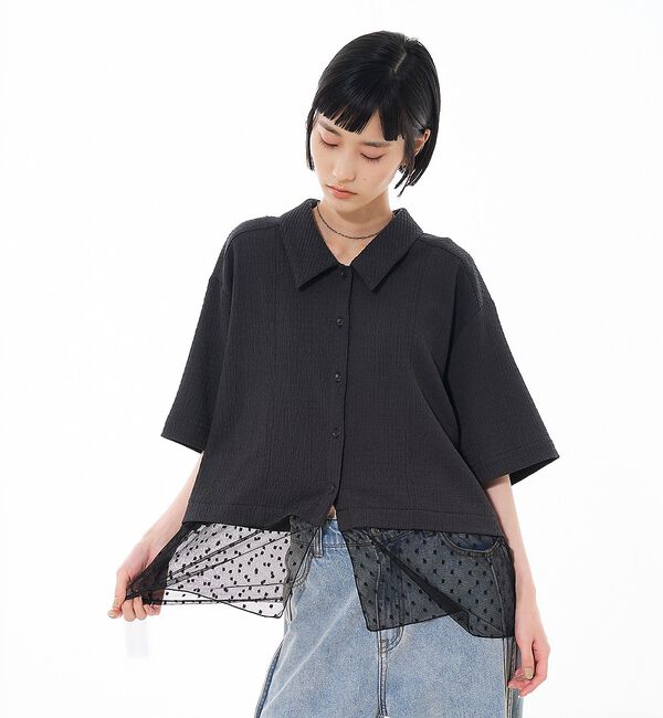 NOMINE「レイヤードヘム レース切替 半袖シャツ」|シャツ・ブラウス|