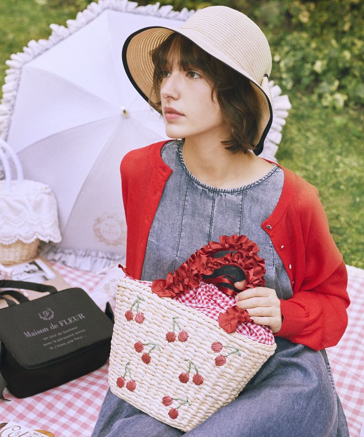 Maison de FLEUR「チェリー刺繍メイズカゴバッグ」|ハンドバッグ|レッド