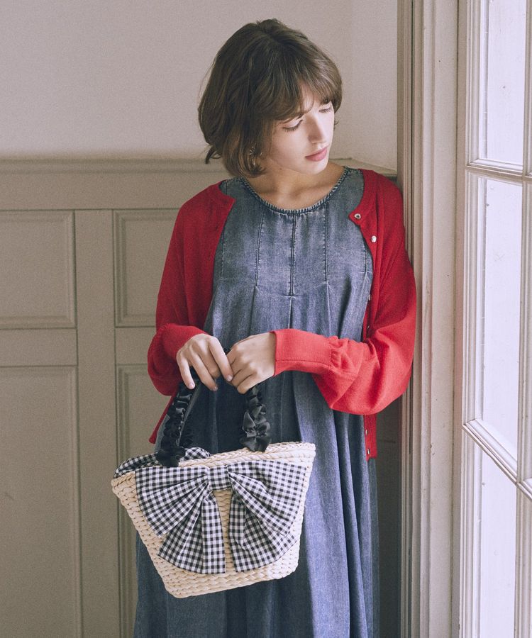 Maison de FLEUR「リボンメイズフリルハンドルカゴバッグ」|ハンドバッグ|ブラック
