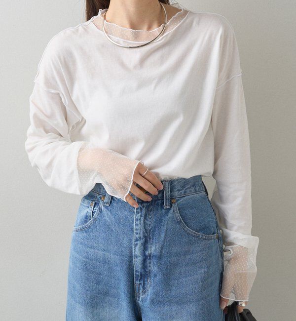  「【リバイバル/新色追加】ドットチュールドッキングカットソー」|Tシャツ・カットソー|