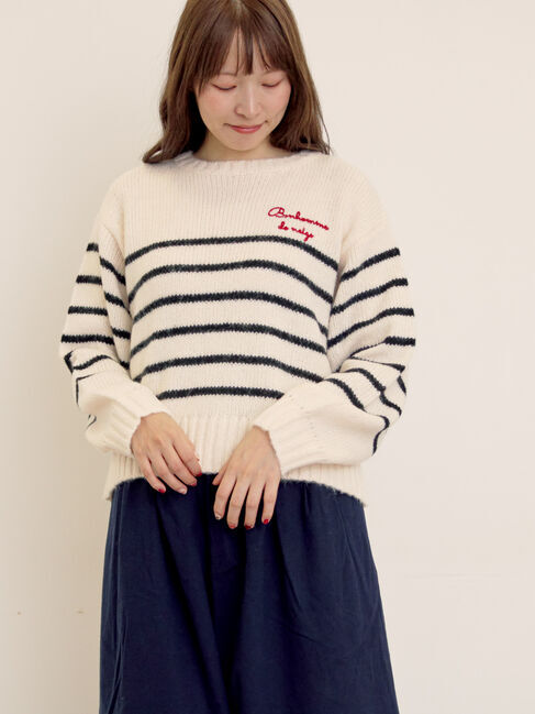 Samansa Mos2「ロゴ刺繍パネルボーダーニット」|ニット・セーター|