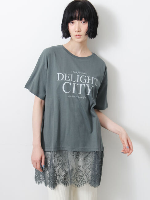 Samansa Mos2「【接触冷感】裾レースロゴプリントチュニック」|Tシャツ・カットソー|
