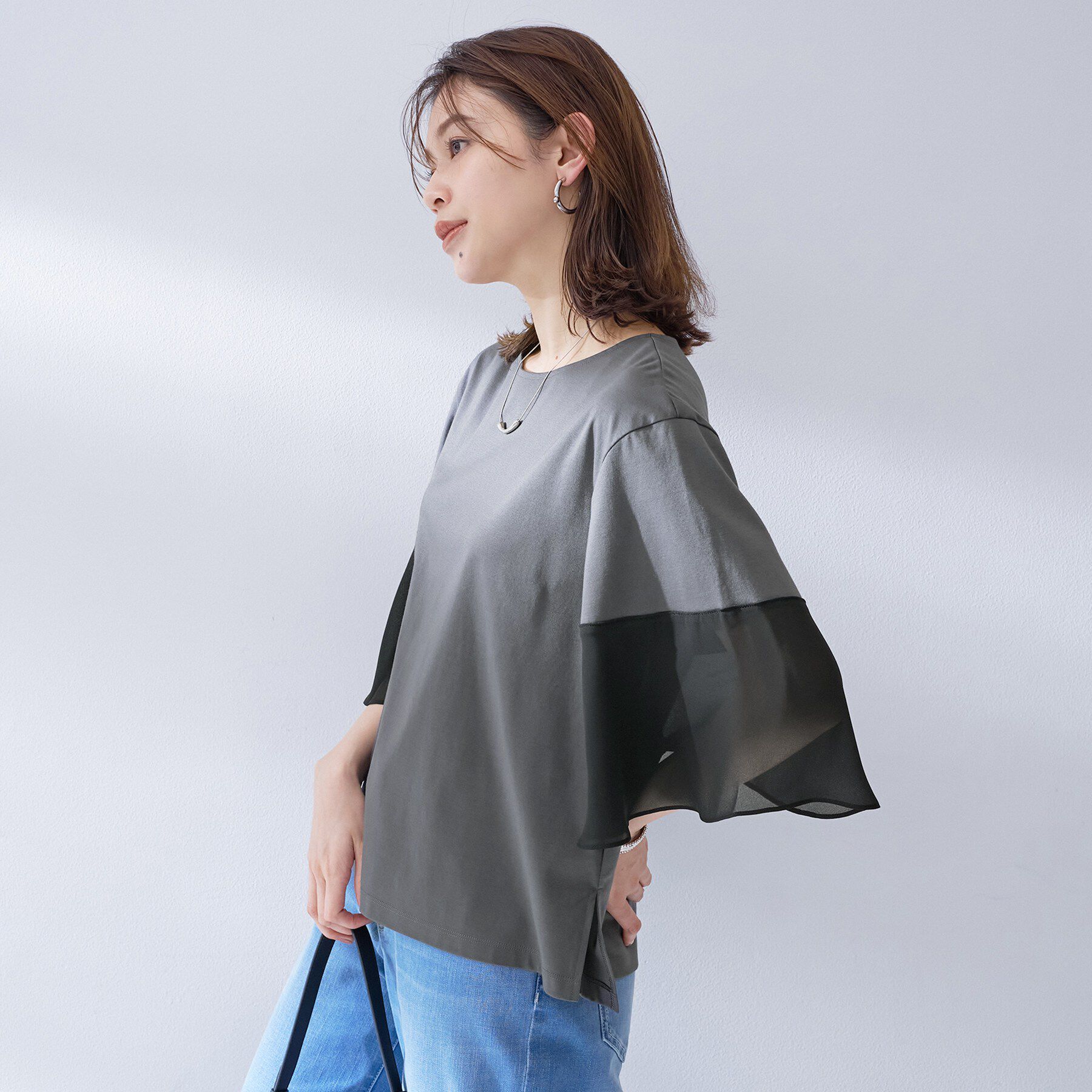 UNTITLED「【洗える/華奢見え】袖シアープルオーバー」|Tシャツ・カットソー|