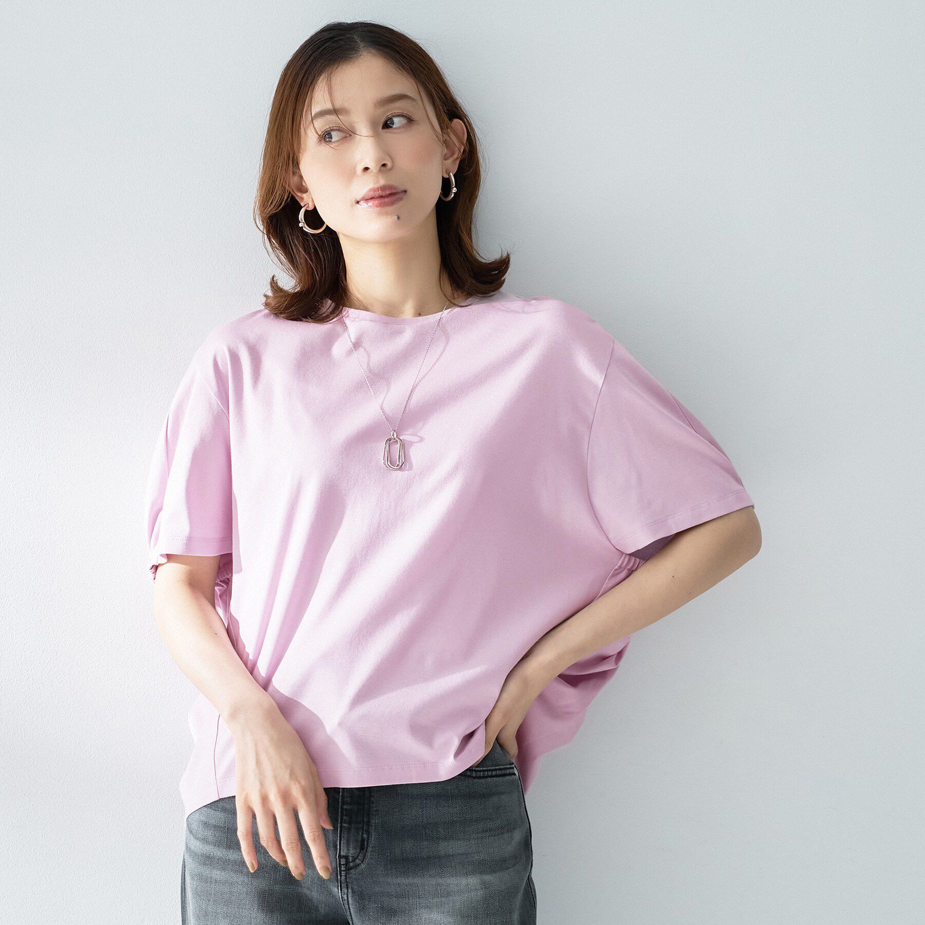 UNTITLED「【汗染み防止/接触冷感】ドルマンプルオーバー」|Tシャツ・カットソー|ラベンダー(080)