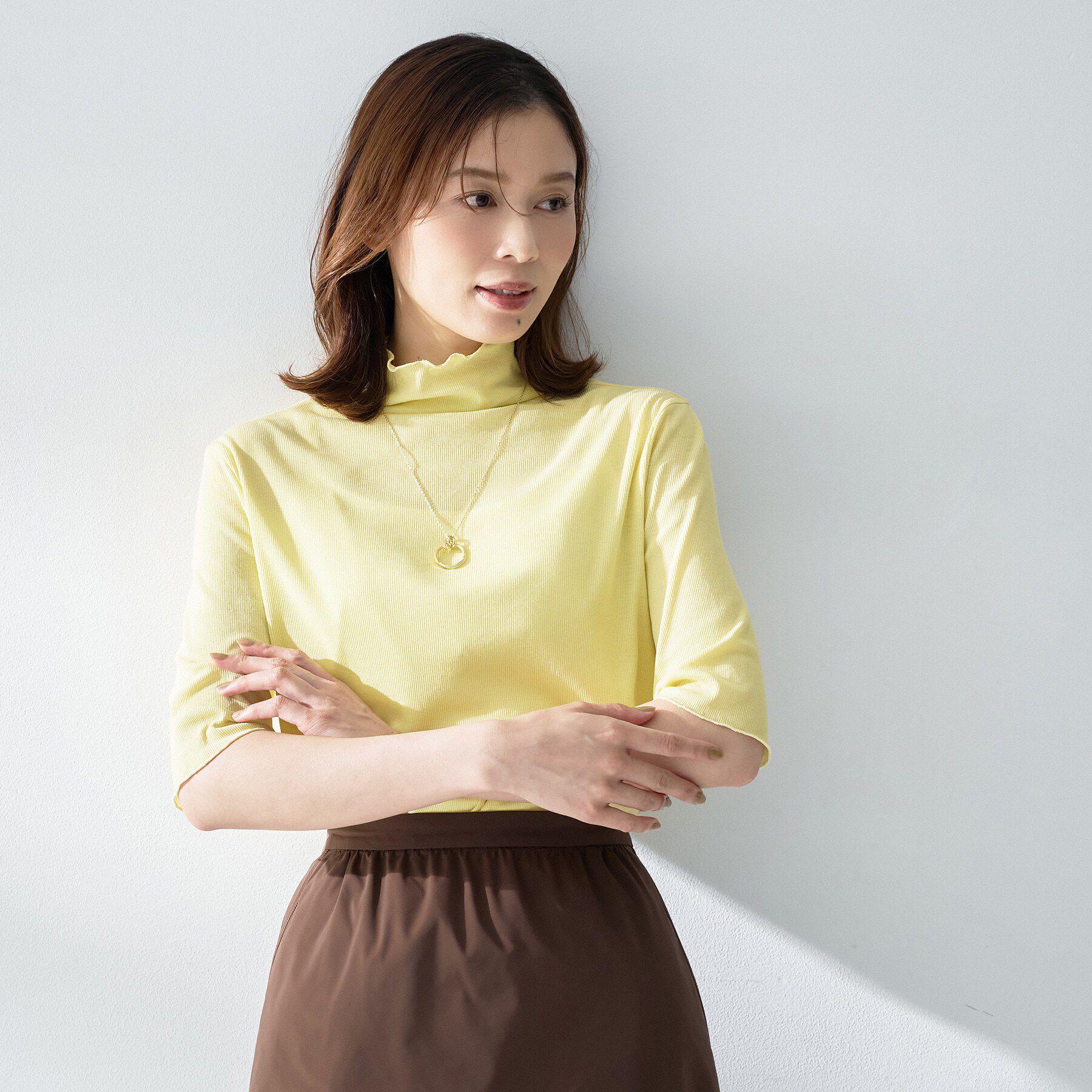 UNTITLED「シアーテレコハイネックトップス」|Tシャツ・カットソー|ライトイエロー(03