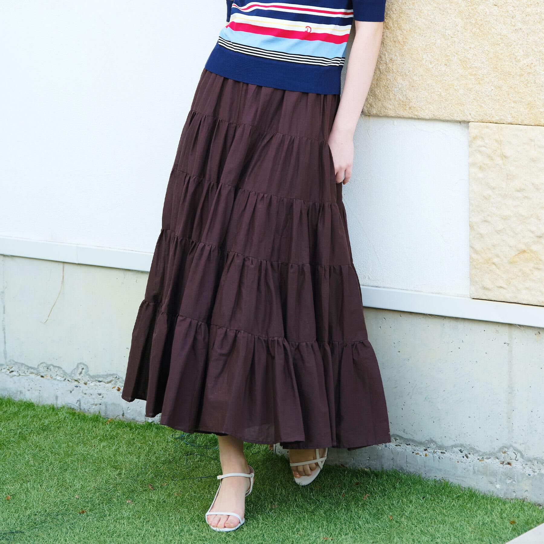 DRESSTERIOR「【再入荷】コットンボイルティアードスカート」|スカート|ブラウン(044)